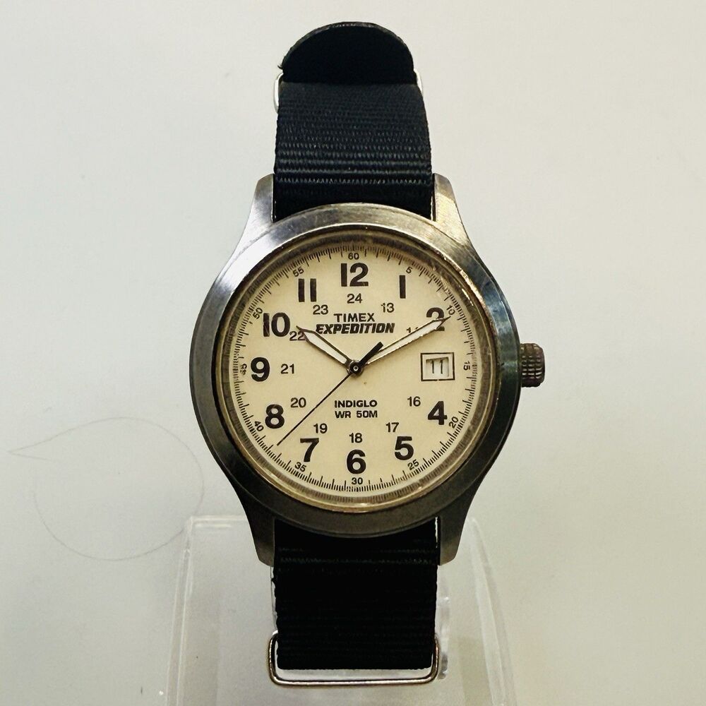 Timex Expedition Watch Mens 35mm Date Nylon Strap T49870 GUC Indiglo Not Working